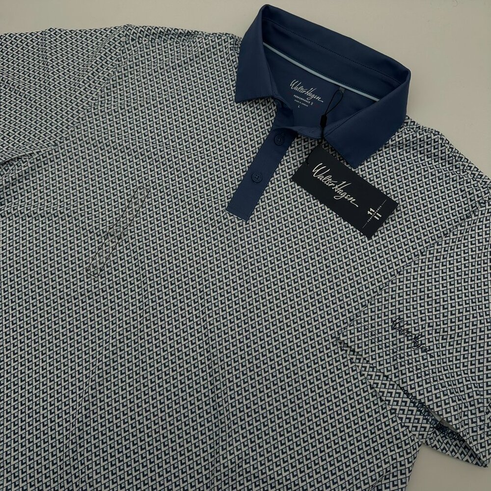 Walter Hagen Men's P11 Diamond Printed Golf Polo, Size L, Foulard White/Blue